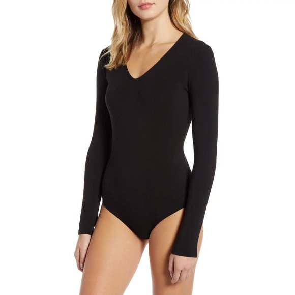 NWT Womens Size Medium Madewell Black Long Sleeve V-Neck Bodysuit Top - Picture 2 of 6